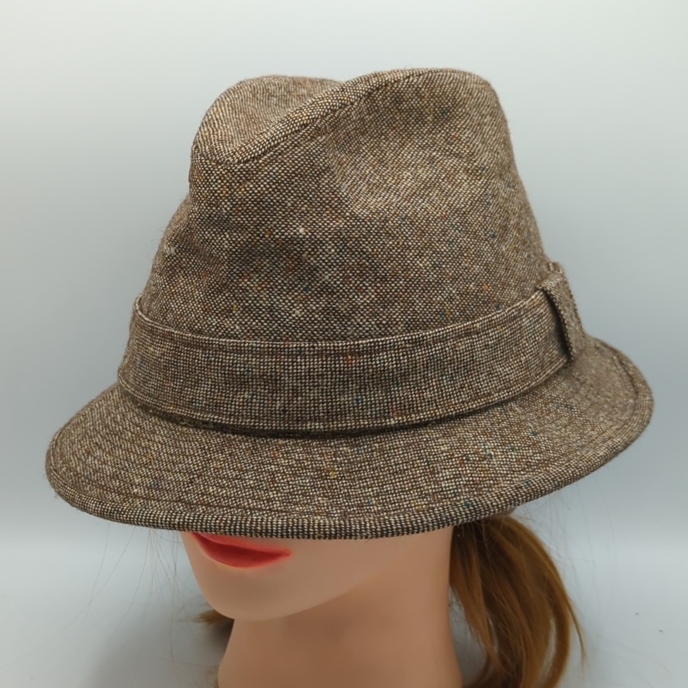 Vintage Dobbs Fifth Ave NY Size 7 Fedora Bucket Hat Gray Tweed Mob Gangstar